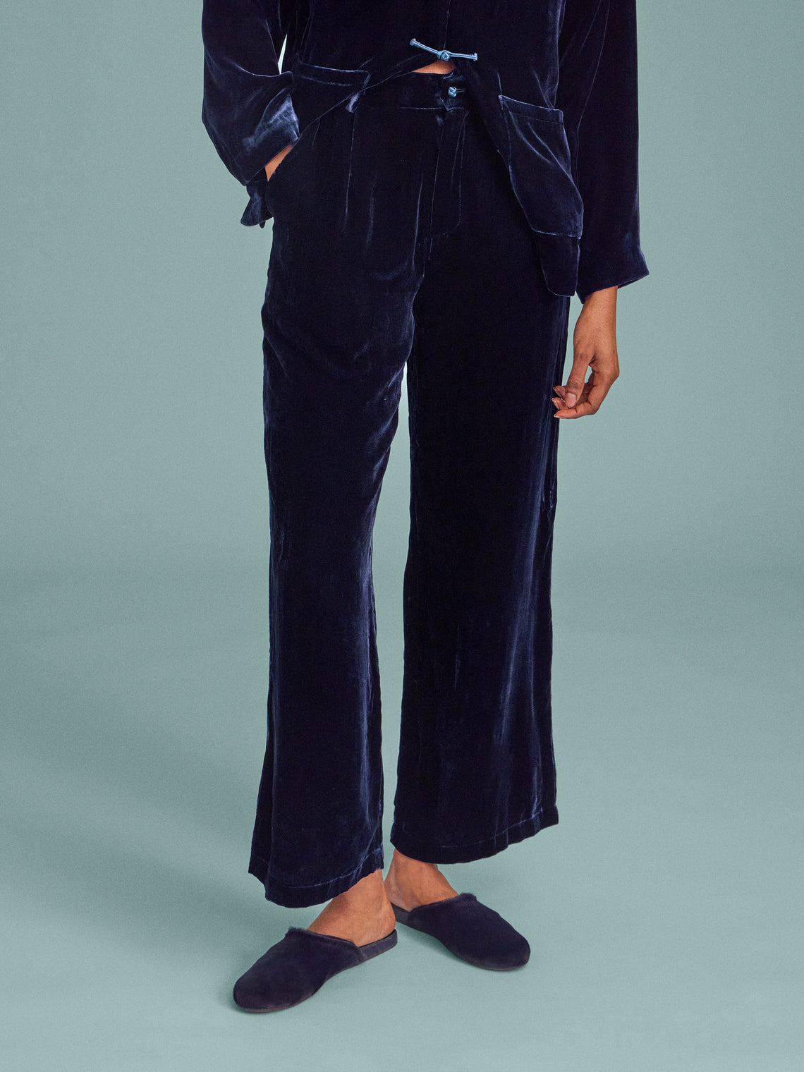 Yali Milano - Velvet Trousers | Size: S - Navy - ABASK