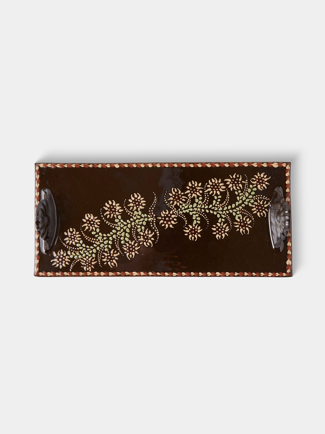Poterie d’Évires - Flowers Hand-Painted Ceramic Cheese Platter - Dark brown - ABASK - 