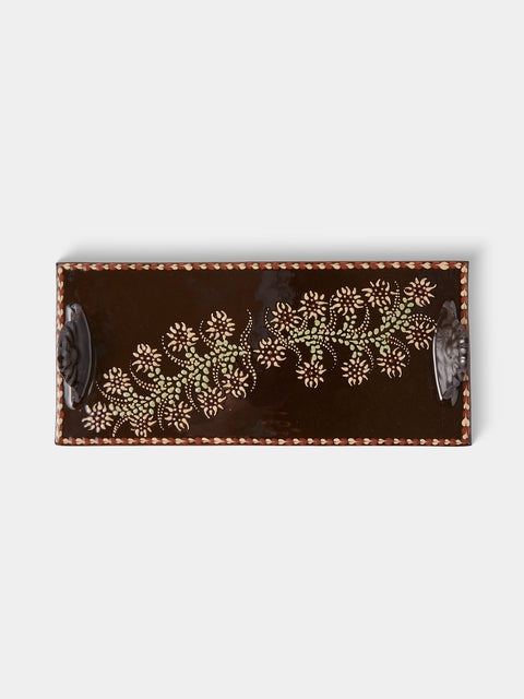 Poterie d’Évires - Flowers Hand-Painted Ceramic Cheese Platter - Dark brown - ABASK - 
