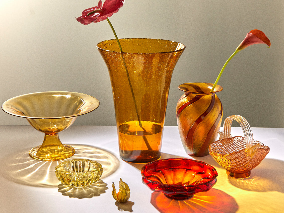 Antique and Vintage - 1940 Seguso Glass Basket - Orange - ABASK