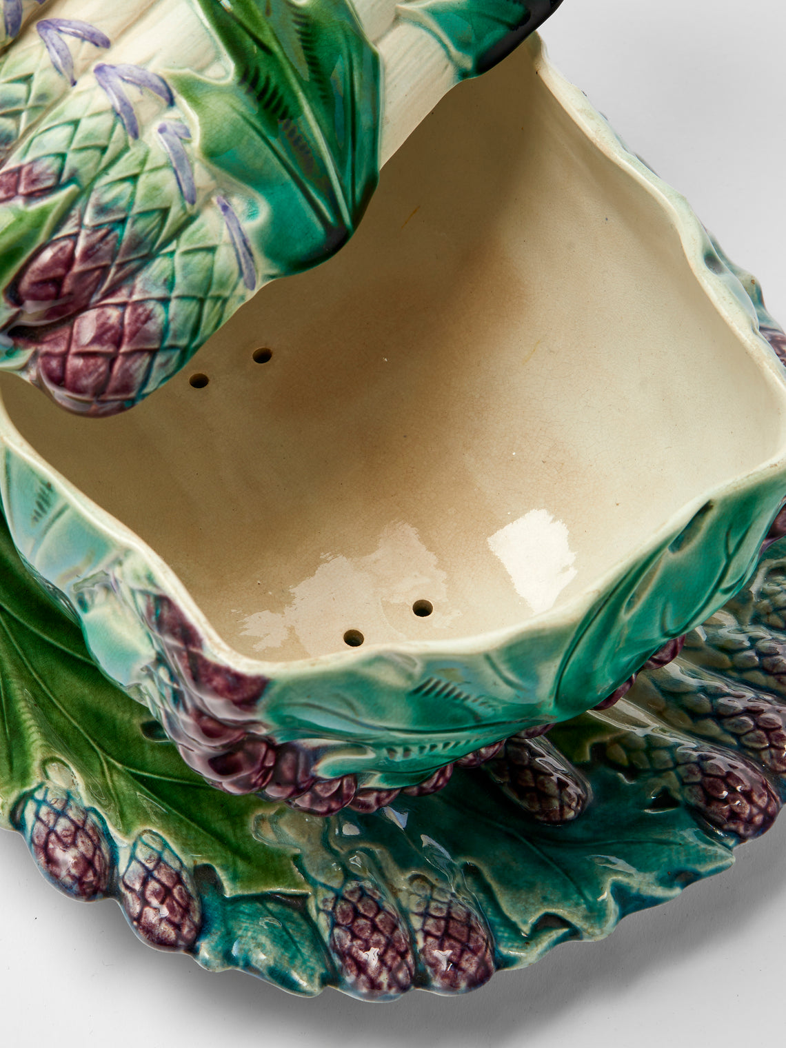 Antique and Vintage - 1900s Ceramic Asparagus Tureen - Green - ABASK