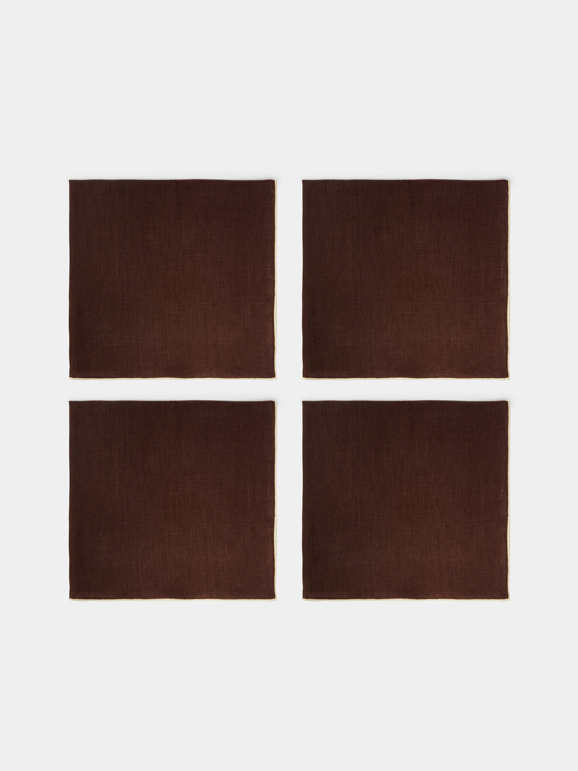Madre Linen - Hand-Dyed Linen Contrast-Edge Napkins (Set of 4) - Brown - ABASK