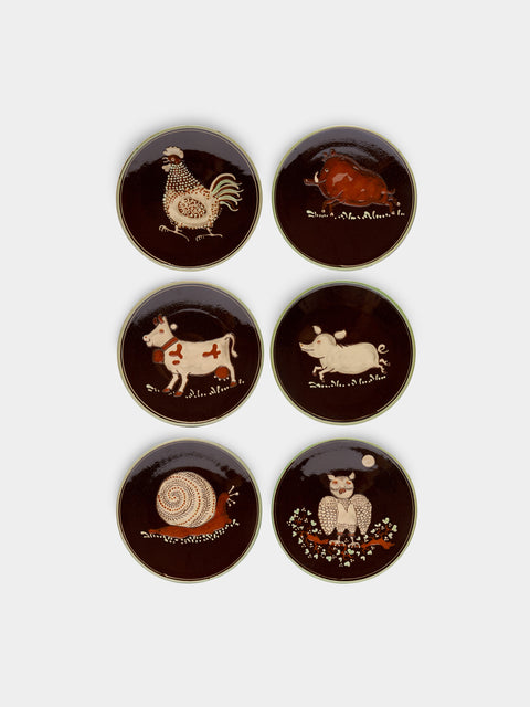 Poterie d’Évires - Animals Hand-Painted Ceramic Dessert Plates (Set of 6) -  - ABASK - 