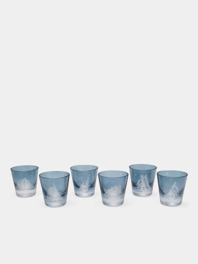 Artel - Golden Age of Yachting Hand-Engraved Crystal Shot Glasses (Set of 6) - Blue - ABASK - 