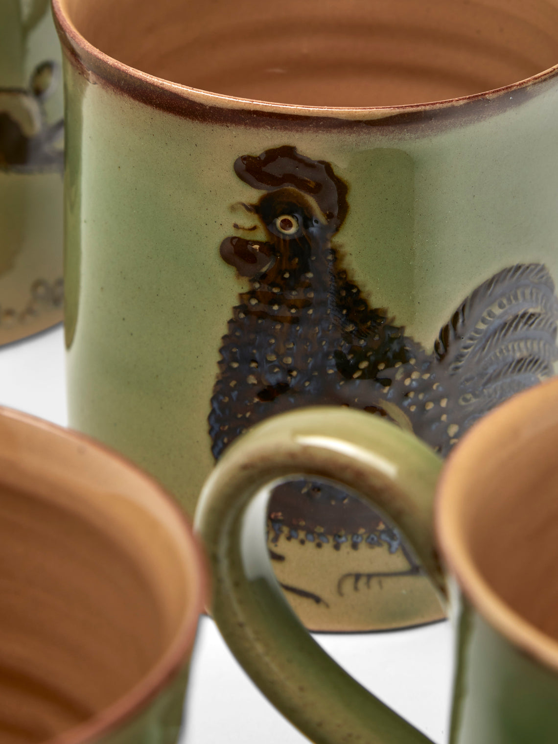 Poterie d’Évires - Animals Hand-Painted Ceramic Mugs (Set of 4) - Green - ABASK