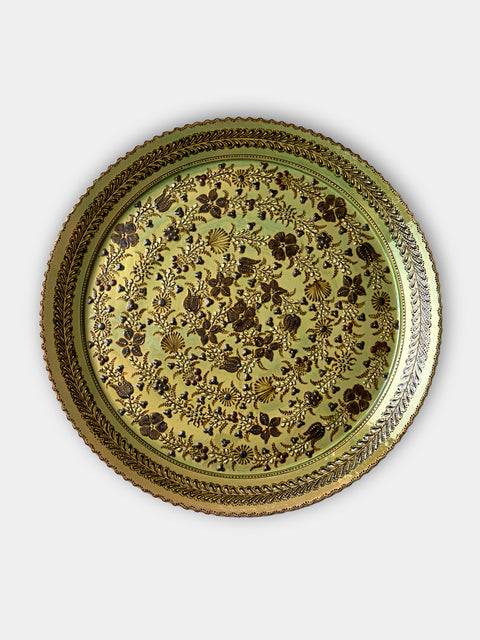 Poterie d’Évires - Flowers Hand-Painted Ceramic Extra Large Round Platter - Green - ABASK - 