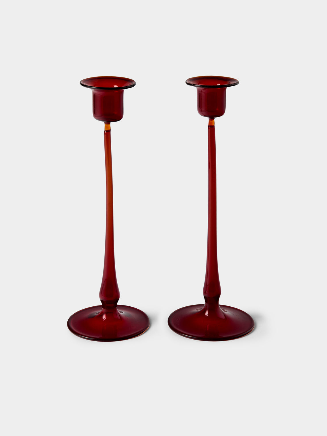 Antique and Vintage - Mid-Century Glass Candle Holders (Set of 2) - Red - ABASK - 