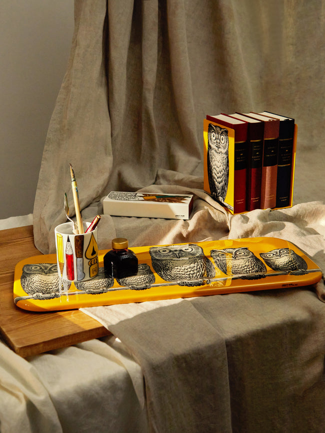 Fornasetti - Civette Hand-Painted Wood Rectangular Tray -  - ABASK