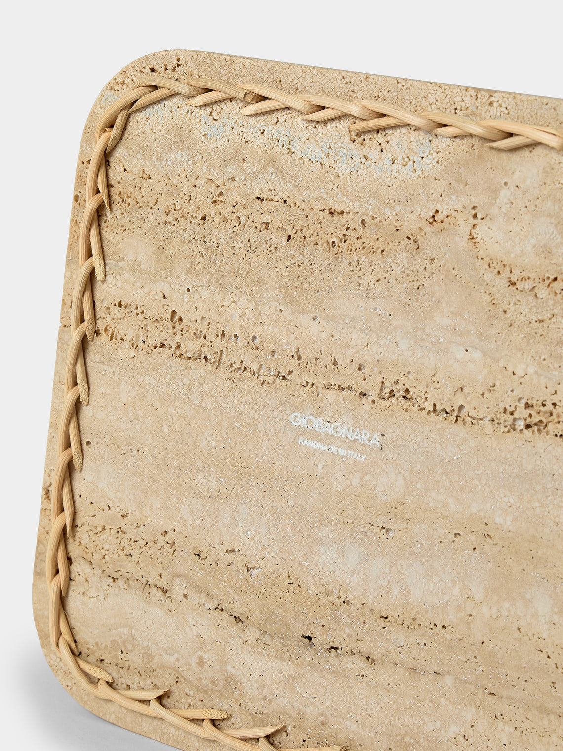 Pigment France - Albi Leather, Rattan and Travertine Wastepaper Basket - Brown - ABASK