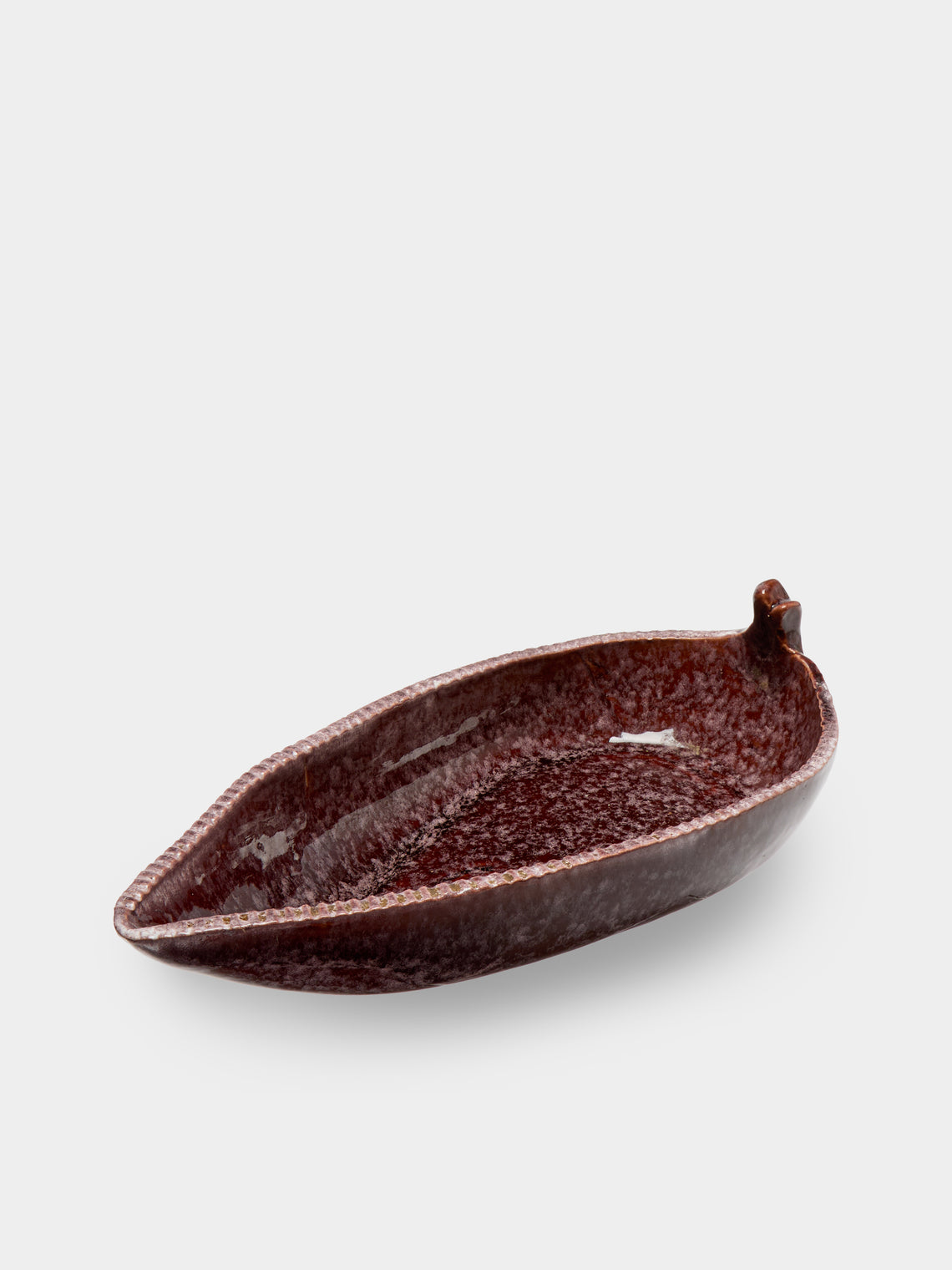 Antique and Vintage - Mid-Century Accolay Leaf Ceramic Bowl - Brown - ABASK