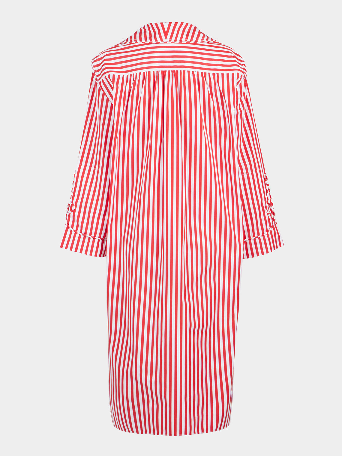 Sebline - Frogging Hand-Embroidered Cotton Pajama Shirt Dress - Red - ABASK