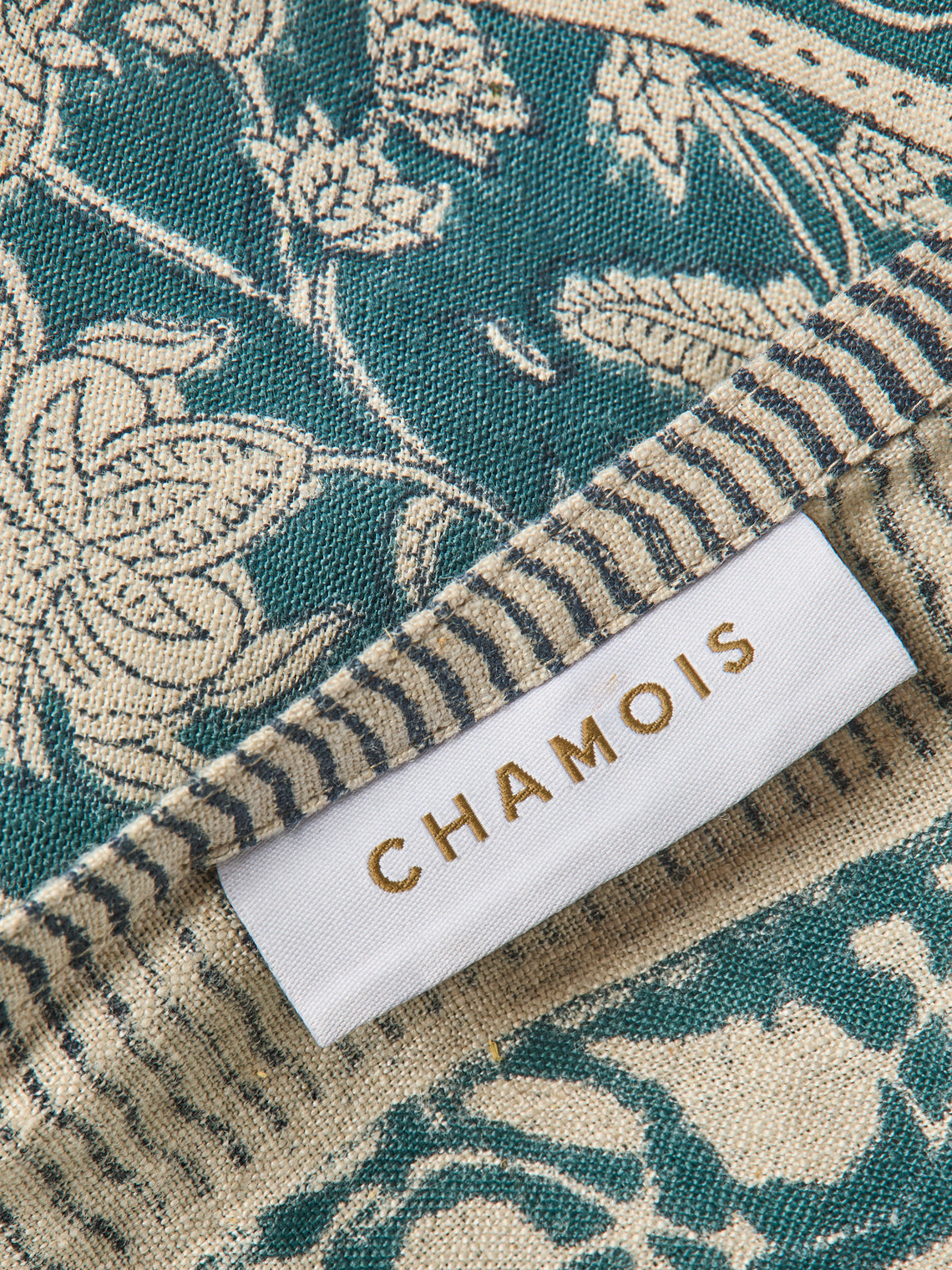 Chamois - Indian Rose Block-Printed Linen Rectangular Tablecloth - Blue - ABASK