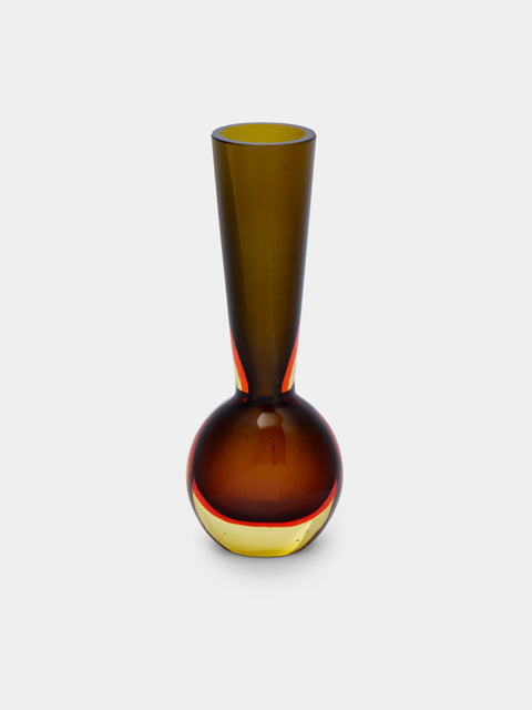 Antique and Vintage - 1960s Flavio Poli for Seguso Vetri d’Arte Murano Glass Vase (8in/20.5cm) - Brown - ABASK - 