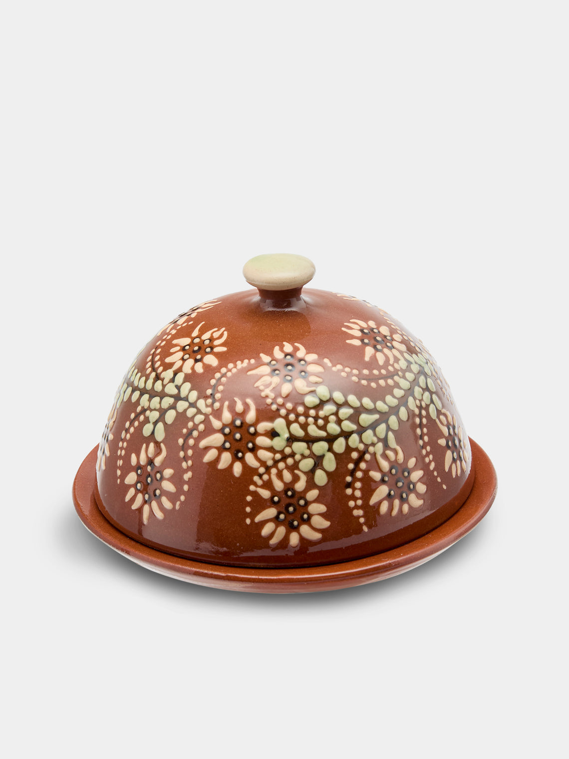 Poterie d’Évires - Flowers Hand-Painted Ceramic Small Butter Dish - Light brown - ABASK - 