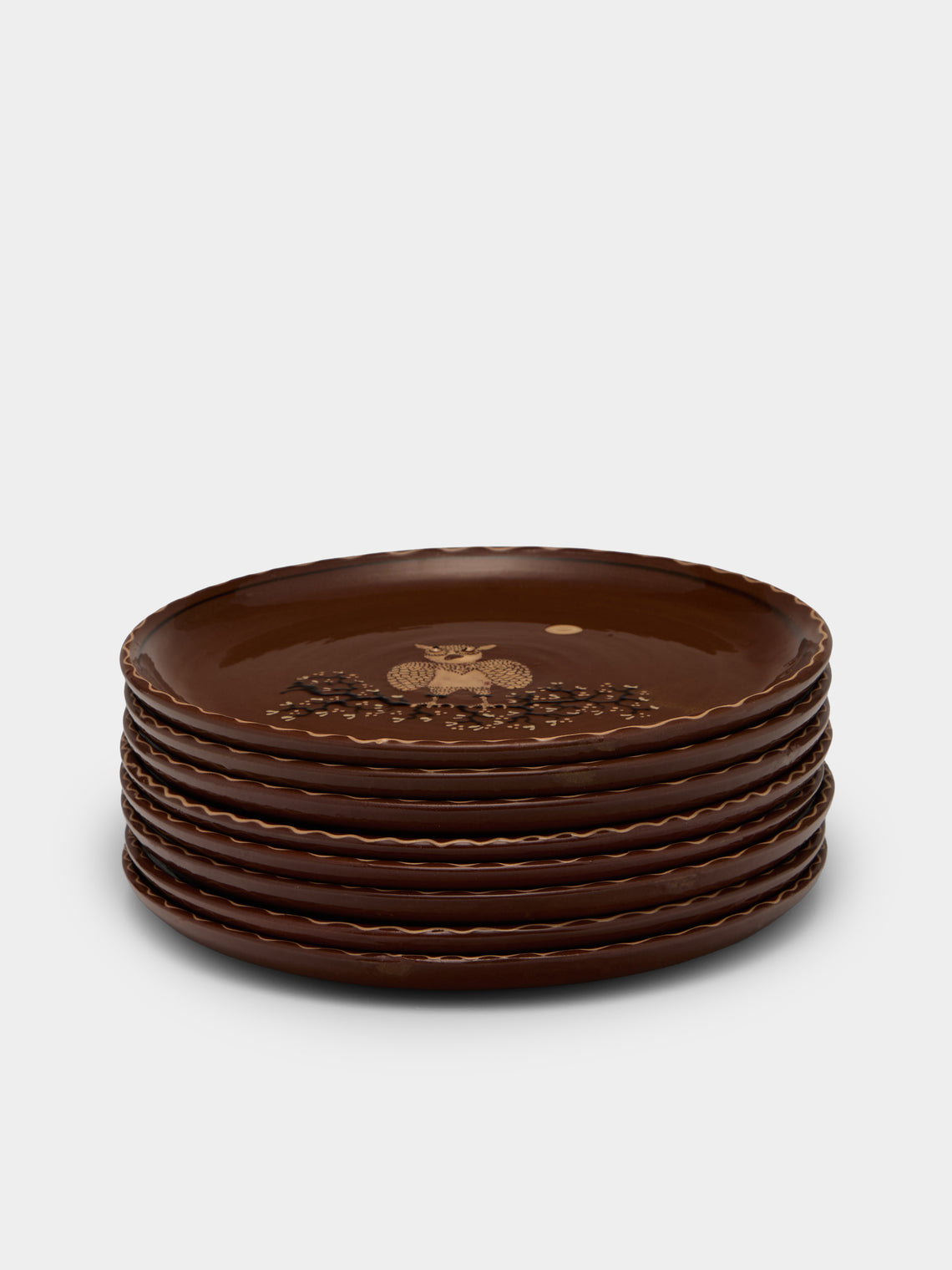 Poterie d’Évires - Animals Hand-Painted Ceramic Plates – 9.5in/24cm (Set of 8) - Light brown - ABASK