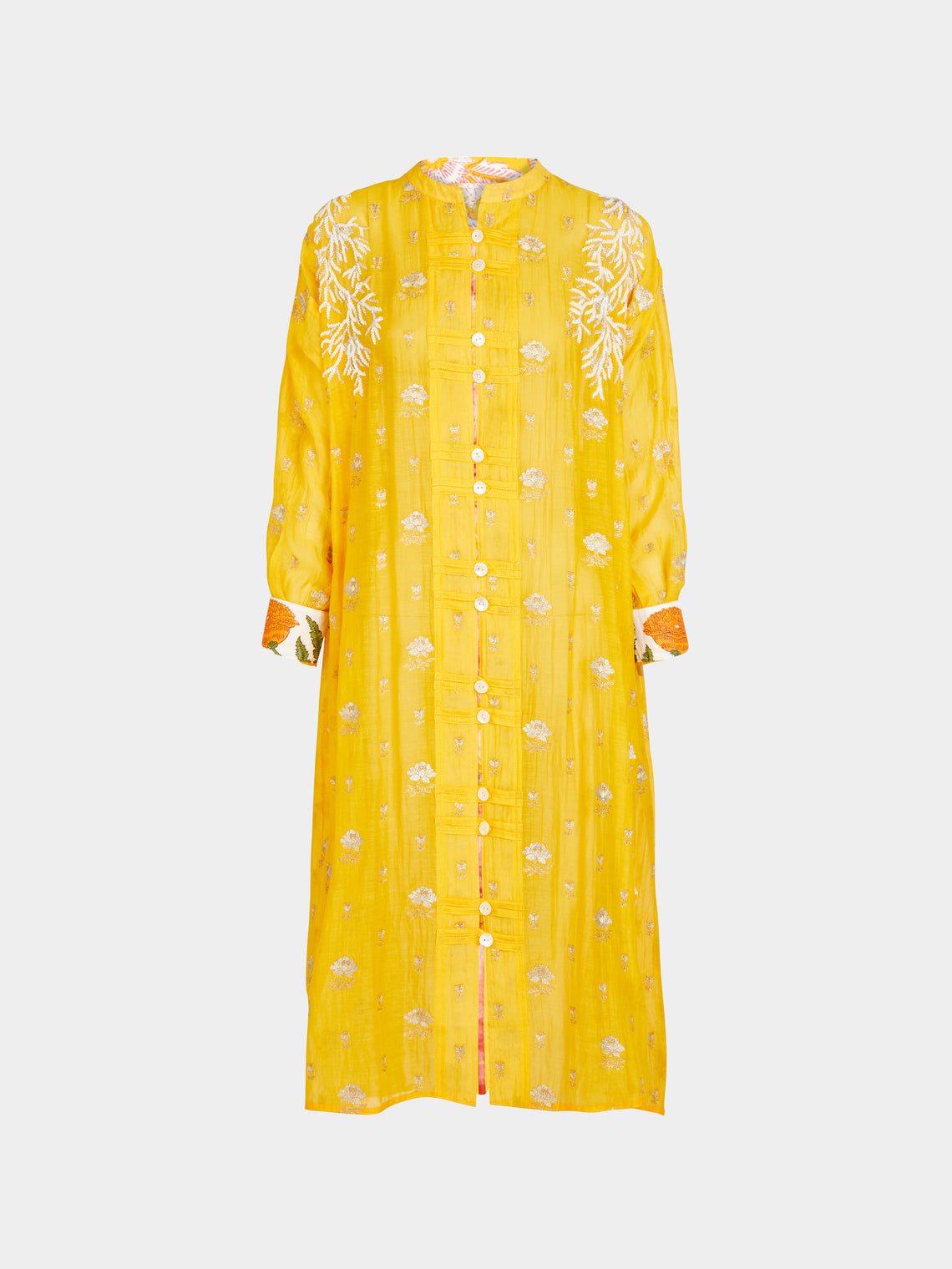 Nazzy Beglari - Hand-Embroidered Brocade Cotton Shirt Dress | One Size -  - ABASK - 