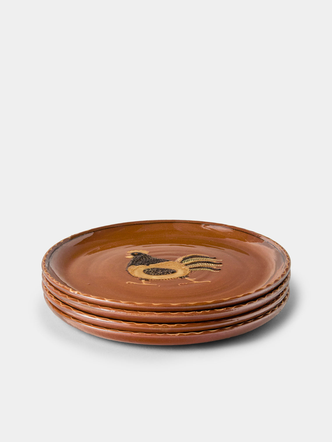Poterie d’Évires - Animals Hand-Painted Ceramic Dinner Plates – 9.5in/24cm (Set of 4) - Light Brown - ABASK
