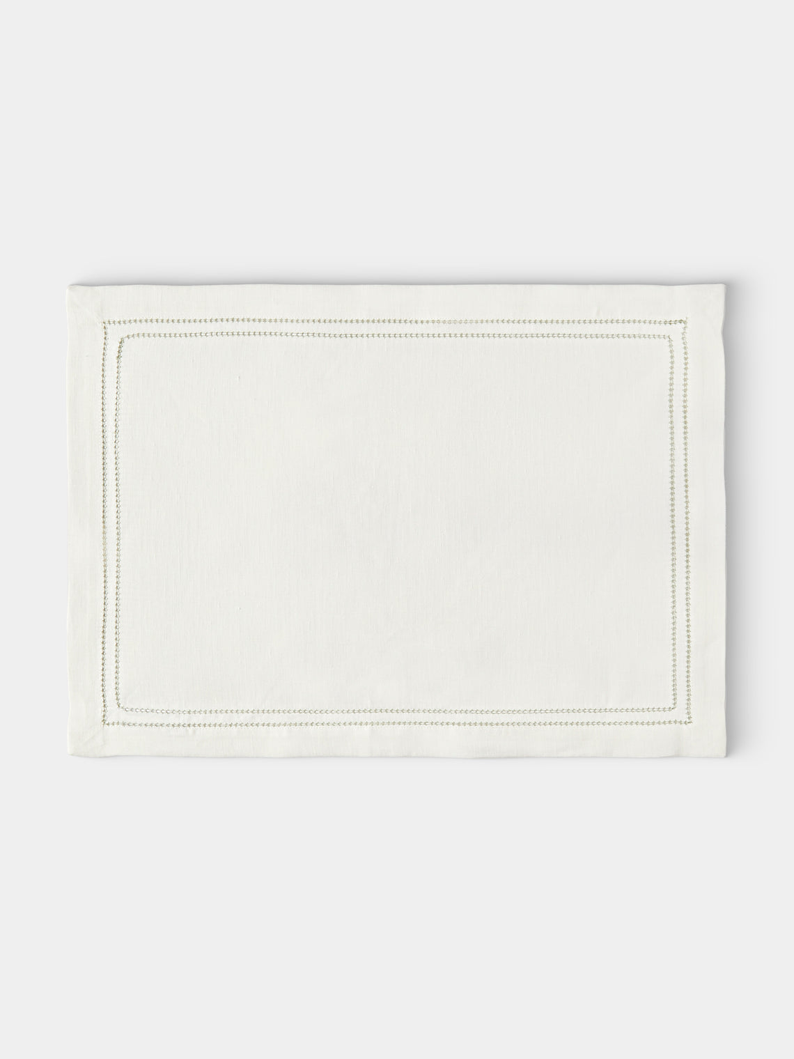 Volga Linen - Botanical Double Hem-Stitch Linen Placemats (Set of 6) - White - ABASK - 