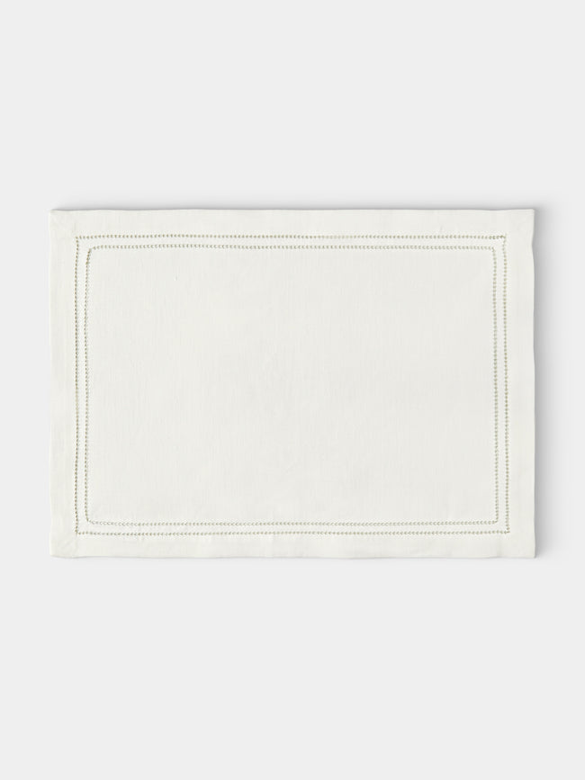 Volga Linen - Botanical Double Hem-Stitch Linen Placemats (Set of 6) - White - ABASK - 
