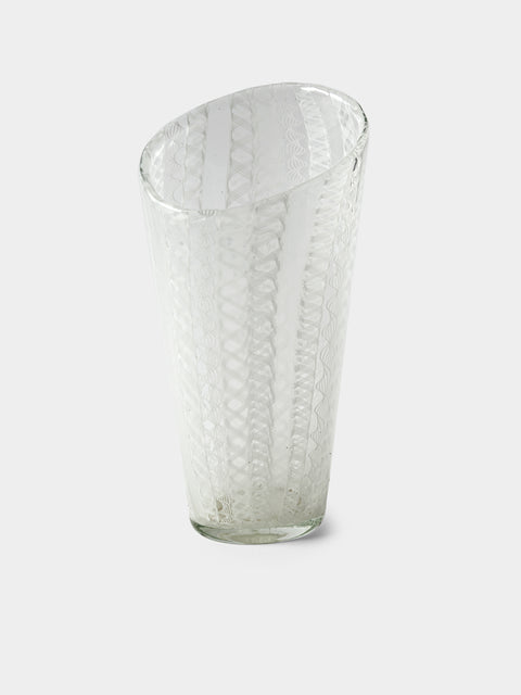 Antique and Vintage - Mid-Century Vetreria Aureliano Toso Murano Glass Vase (10in/26cm) - White - ABASK - 