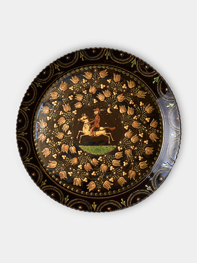 Poterie d’Évires - Horses Hand-Painted Ceramic Extra Large Round Platter - Dark brown - ABASK - 