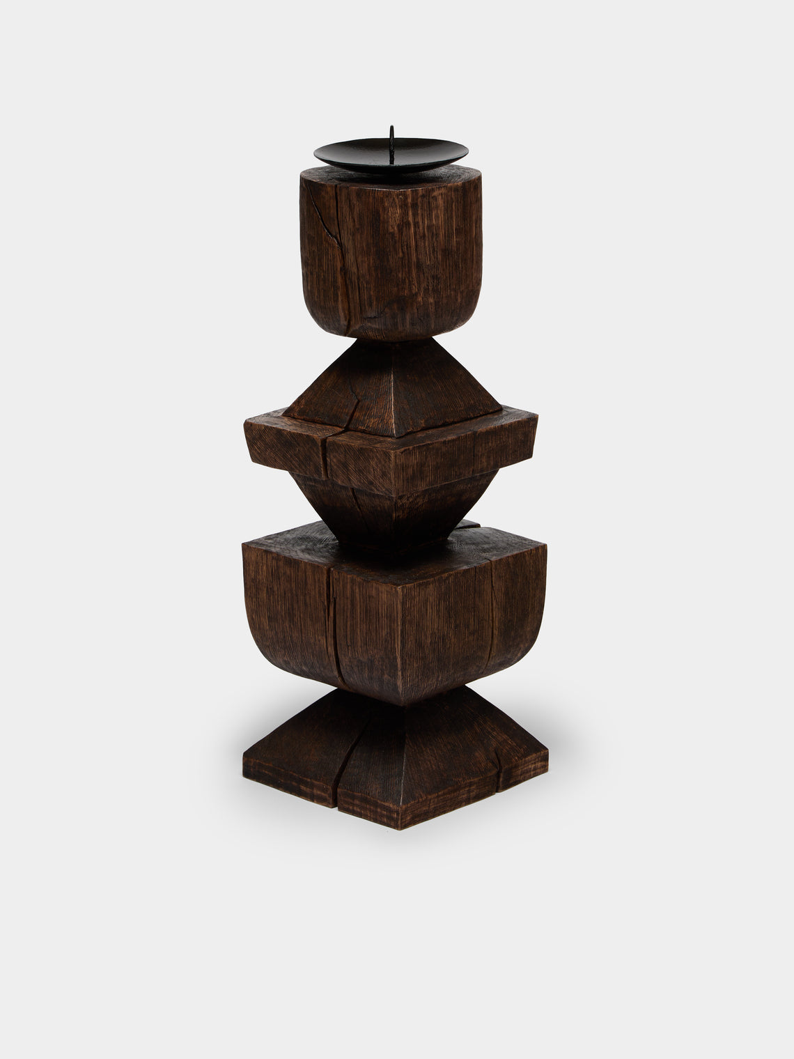 Jamie Gaunt Designs - Totem Hand-Carved Wood Candle Holder - Dark Brown - ABASK