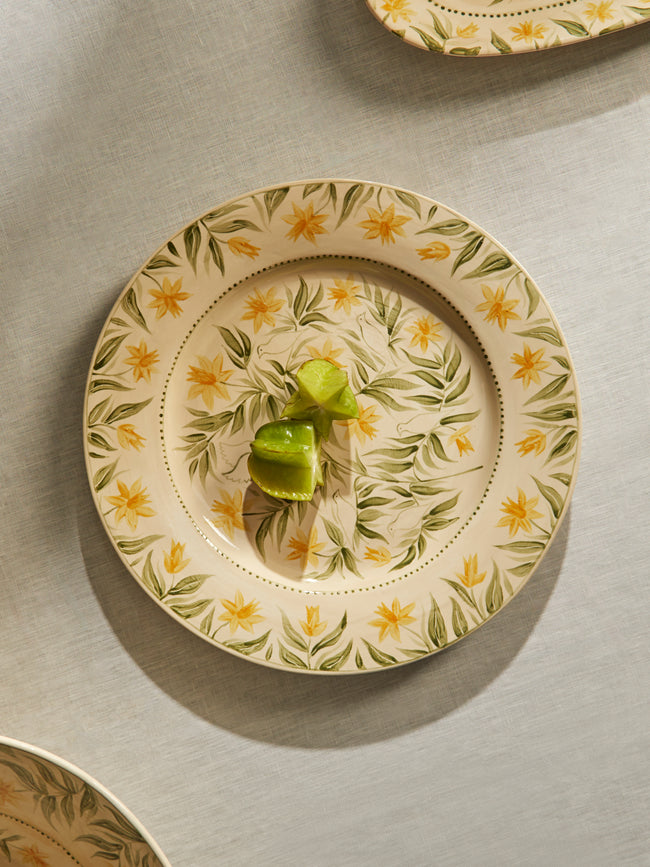 Rosanna Corfe - Doves and Daffodils Hand-Painted Ceramic Round Platter - Cream - ABASK
