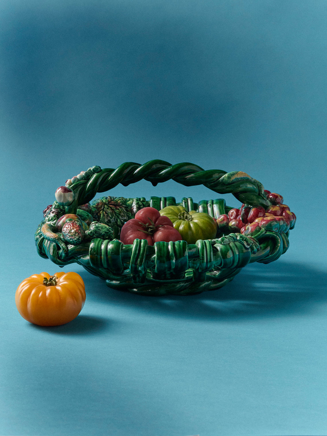Antique and Vintage - 1960s Vallauris Majolica Ceramic Fruit Bowl - Green - ABASK