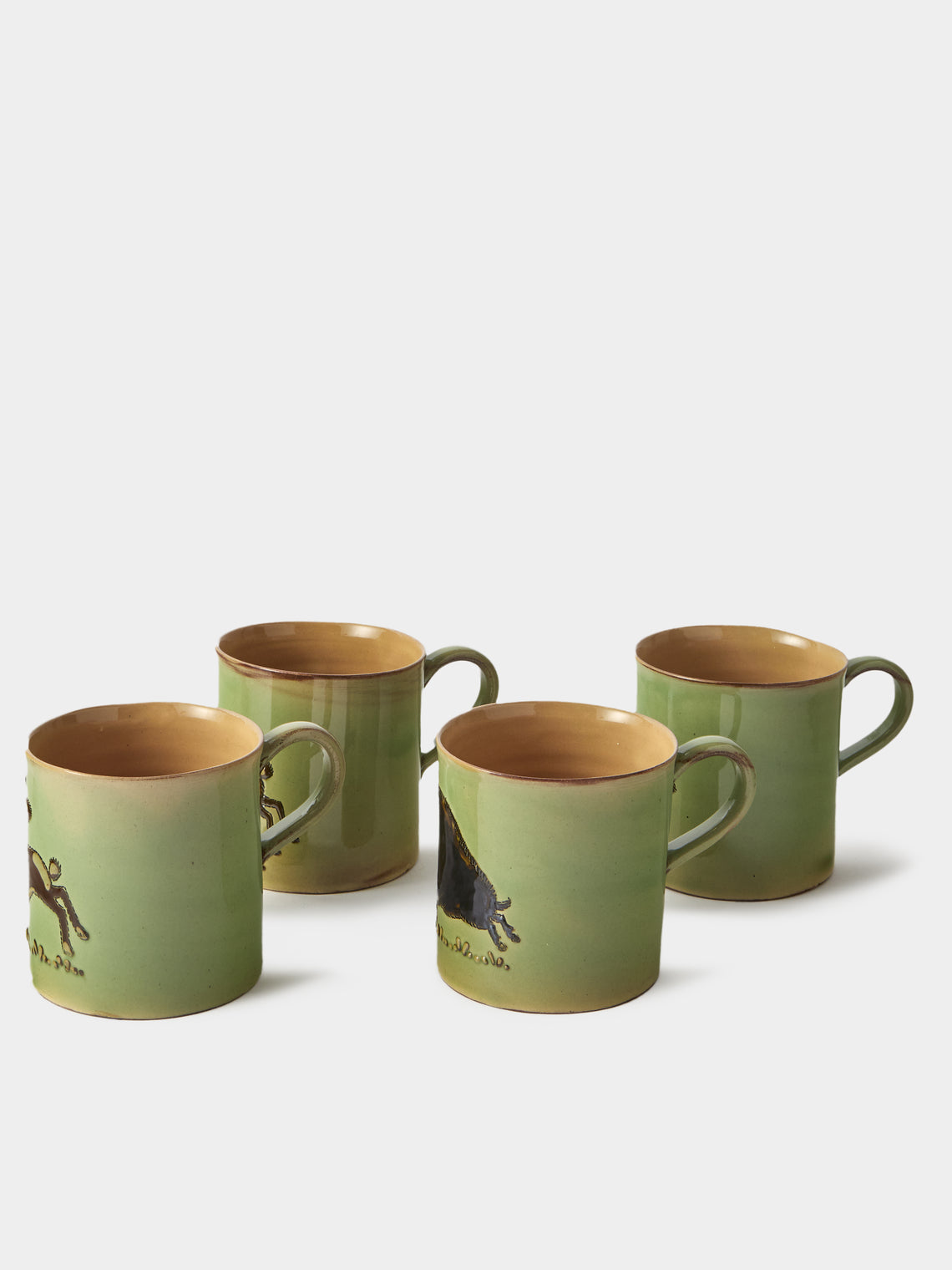 Poterie d’Évires - Animals Hand-Painted Ceramic Mugs (Set of 4) - Green - ABASK