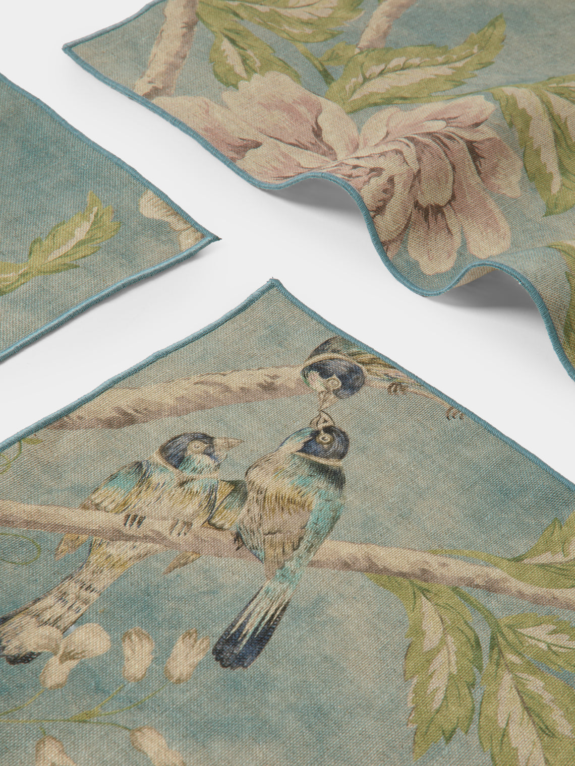 Borgo delle Tovaglie - Filo Affresco Embroidered Linen Extra Large Napkins (Set of 4) - Blue - ABASK