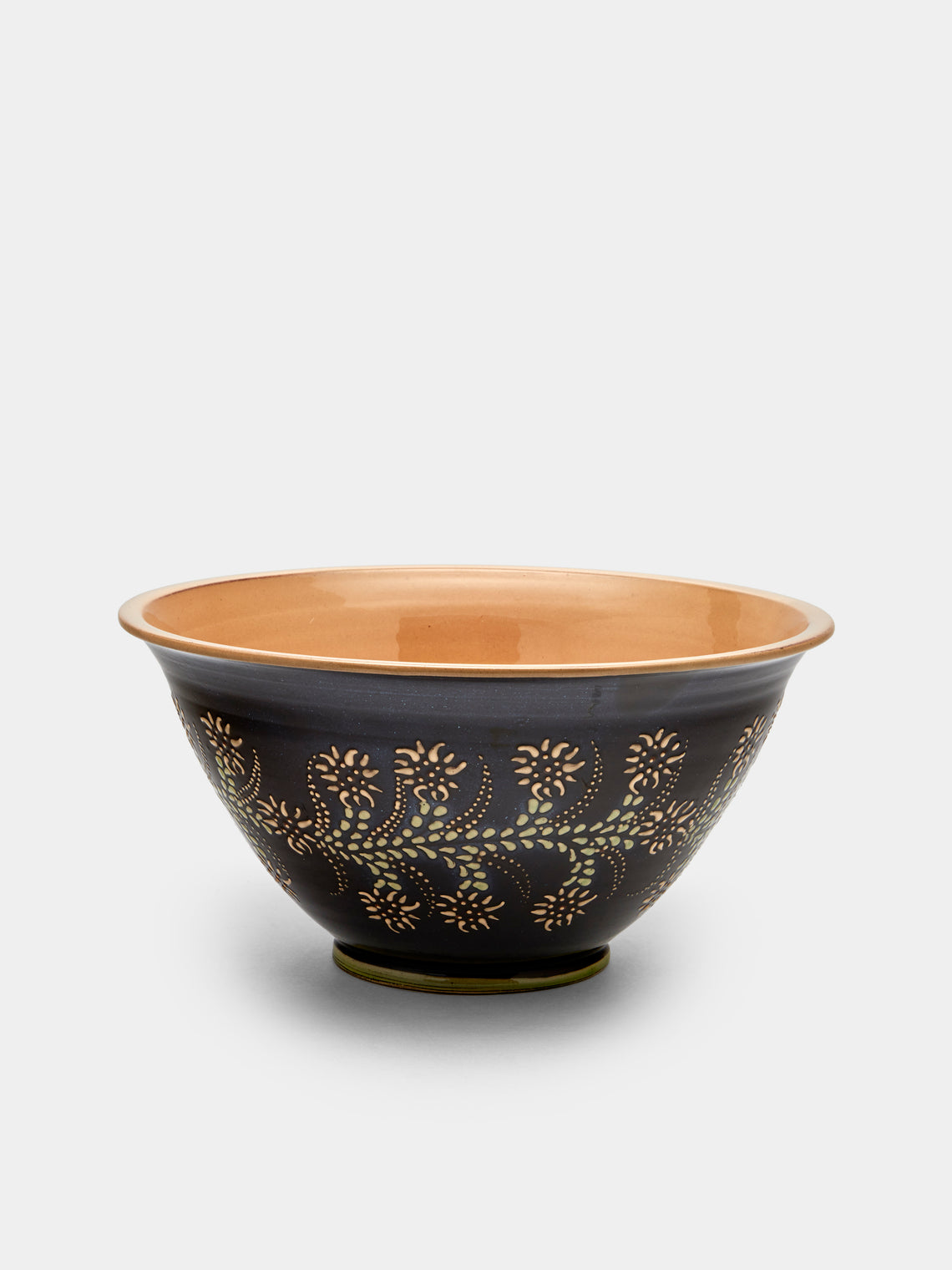 Poterie d’Évires - Flowers Hand-Painted Ceramic Large Serving Bowl - Dark brown - ABASK - 