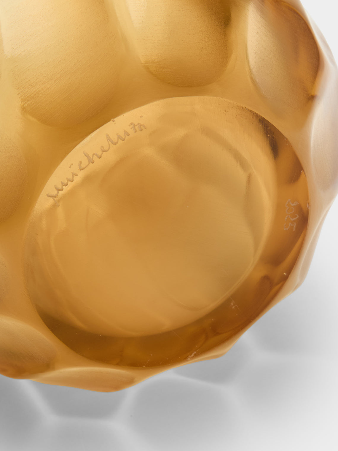 Micheluzzi Glass - Rullo Miele Bamboo Hand-Blown Murano Glass Vase (8.5in/22cm) - Yellow - ABASK