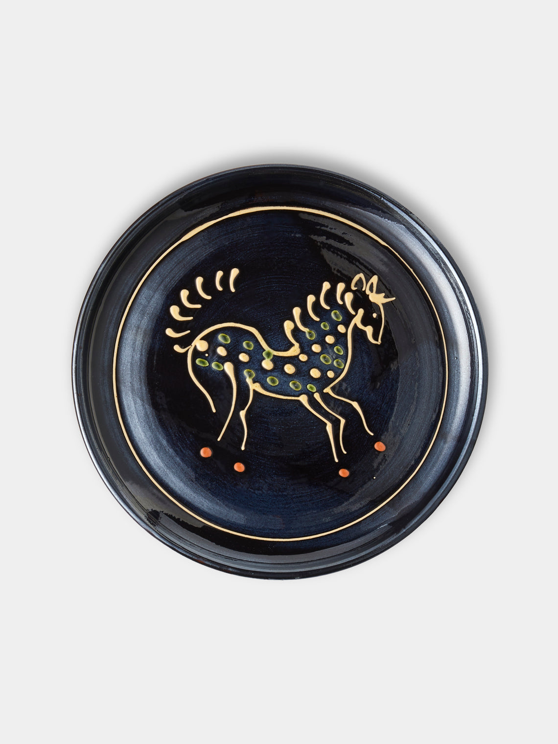 Poterie de Cliousclat - Horse Hand-Glazed Slipware Dinner Plates (Set of 4) - Black - ABASK - 