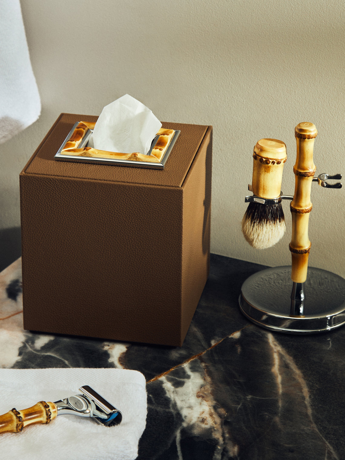Lorenzi Milano - Bamboo and Leather Tissue Box -  - ABASK