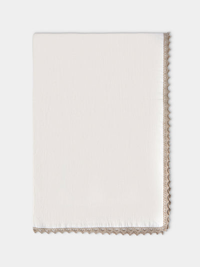 Borgo delle Tovaglie - Bagheria Embroidered Linen Square Tablecloth (86.5in/2.2m) - Ivory - ABASK - 