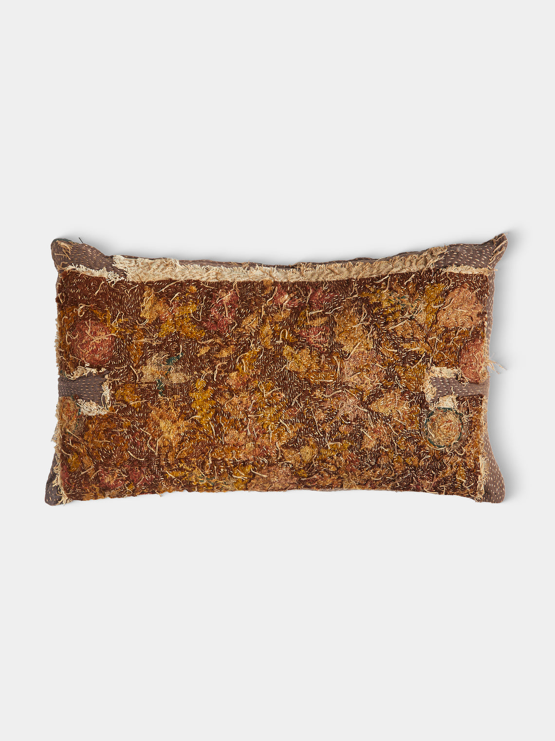 By Walid - 17th-Century English Needlepoint, Linen and Damask Cushion (29.5in/75cm) - Brown - ABASK - 
