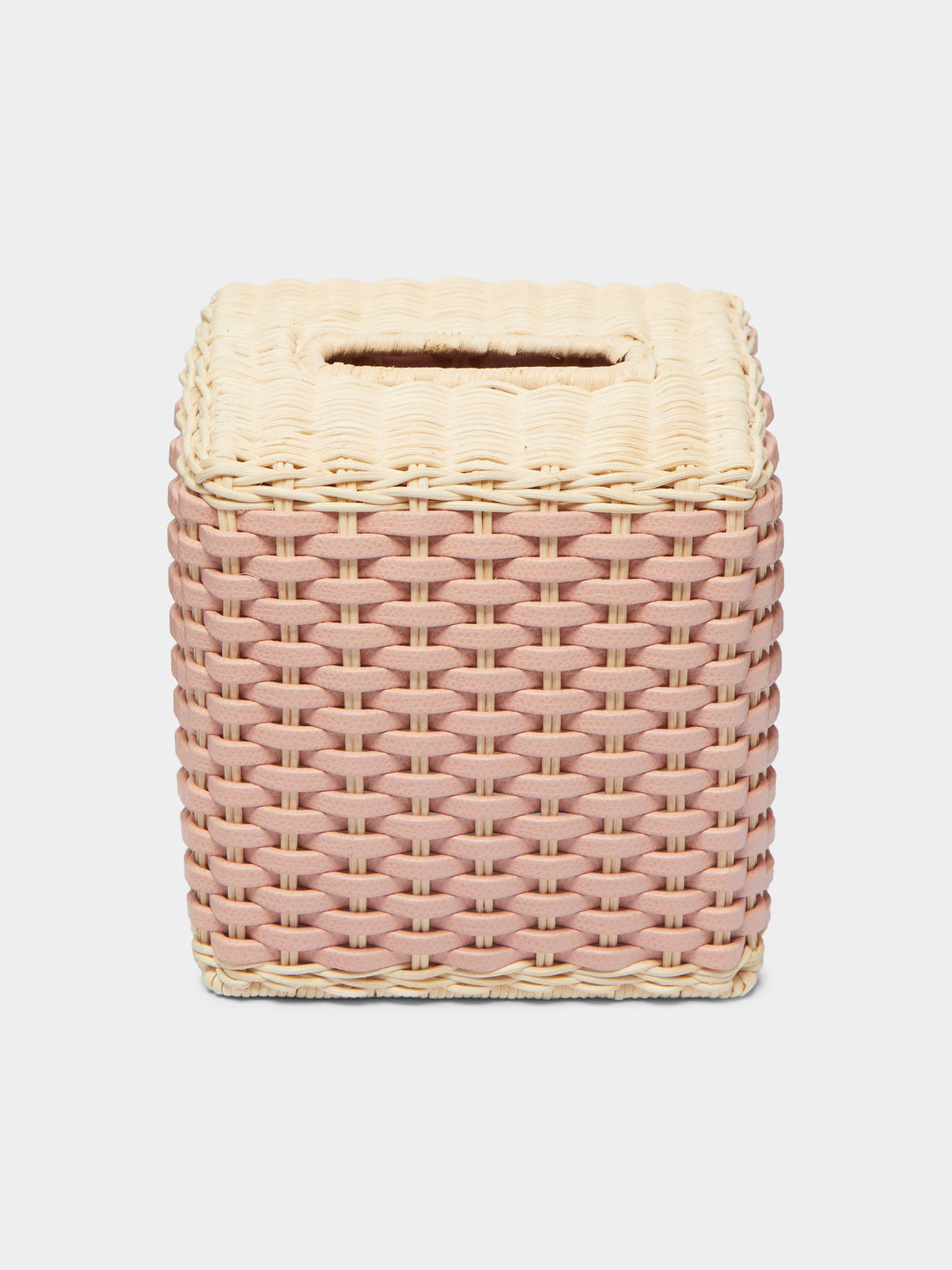 Giobagnara - Antibes Handwoven Leather and Rattan Tissue Box - Pink - ABASK - 