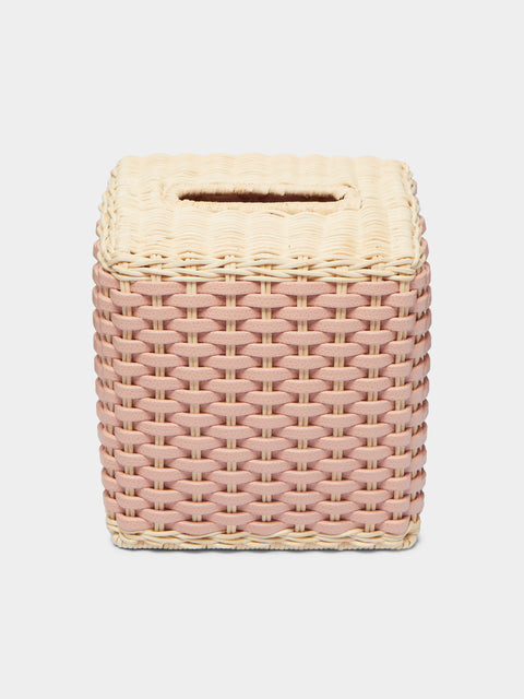 Giobagnara - Antibes Handwoven Leather and Rattan Tissue Box - Pink - ABASK - 