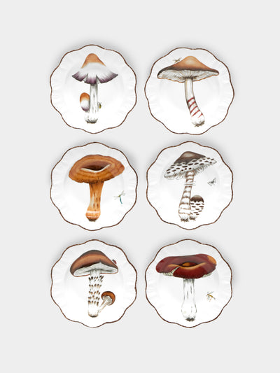 Pinto Paris - Les Champignons Hand-Painted Porcelain Soup Plates (Set of 6) -  - ABASK - 