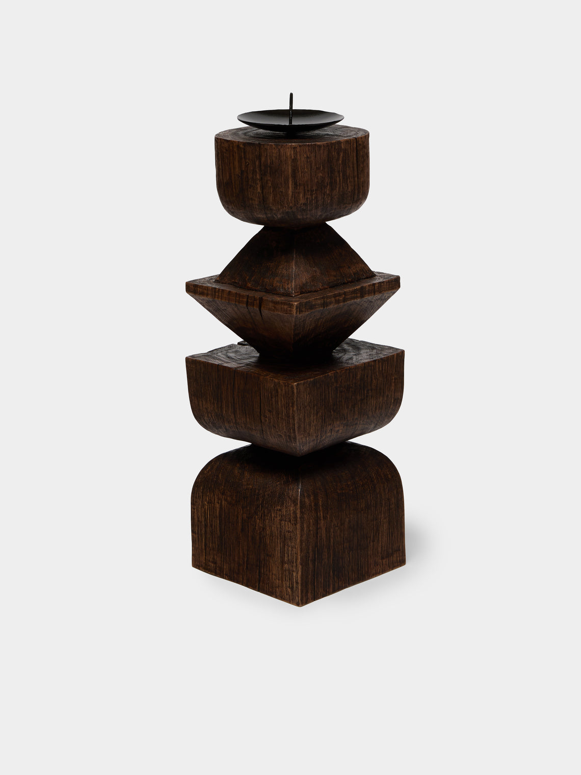Jamie Gaunt Designs - Totem Hand-Carved Wood Candle Holder - Dark Brown - ABASK