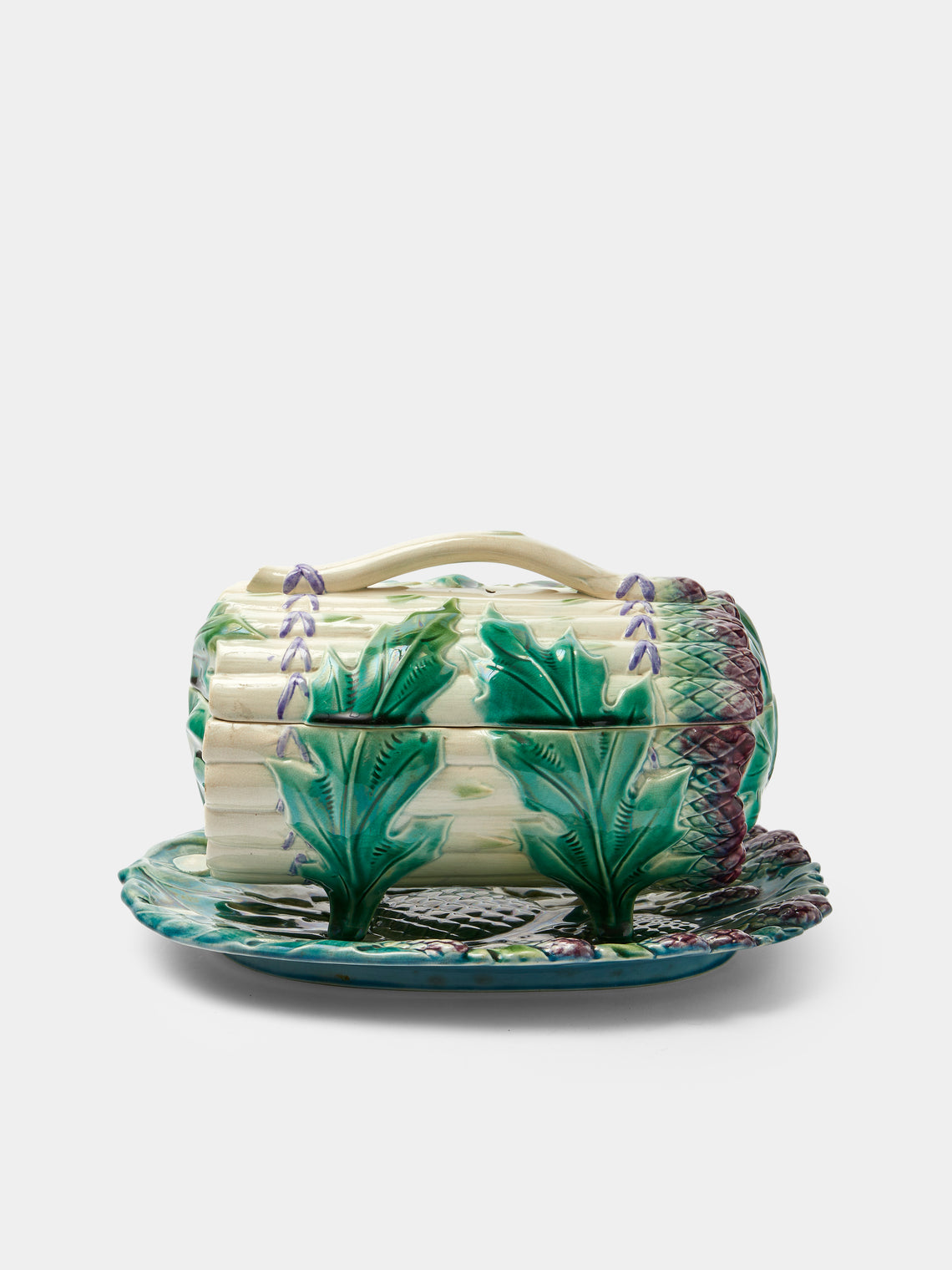 Antique and Vintage - 1900s Ceramic Asparagus Tureen - Green - ABASK - 