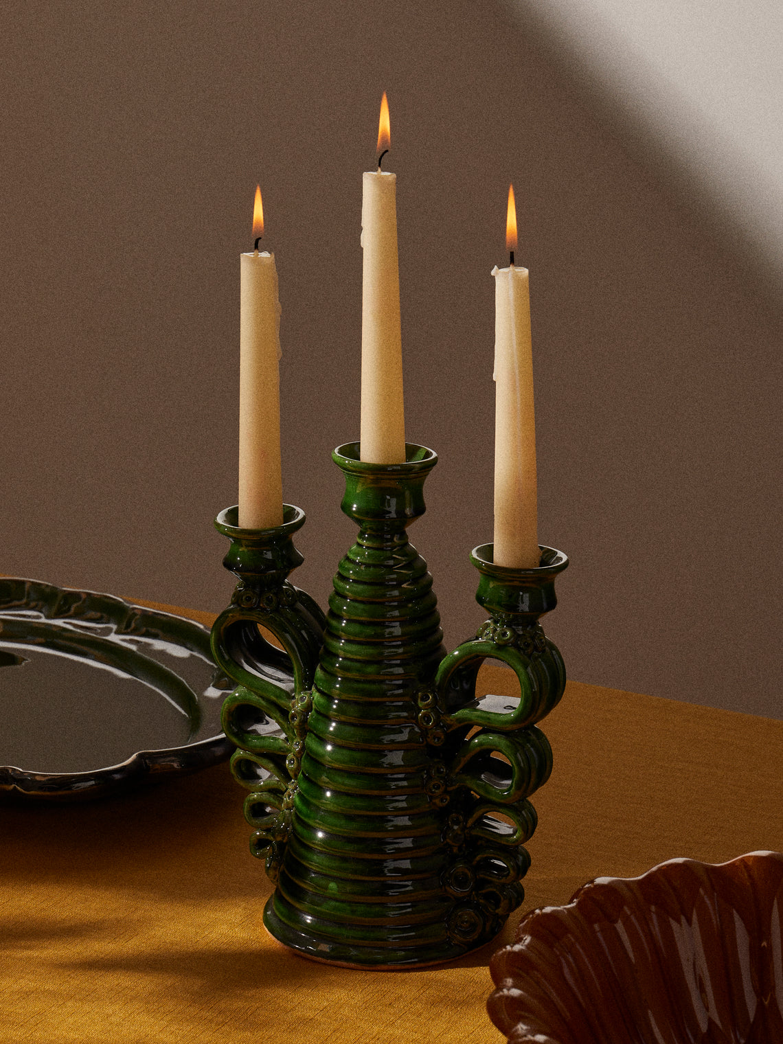 Poterie de Cliousclat - Slipware Candelabra - Green - ABASK