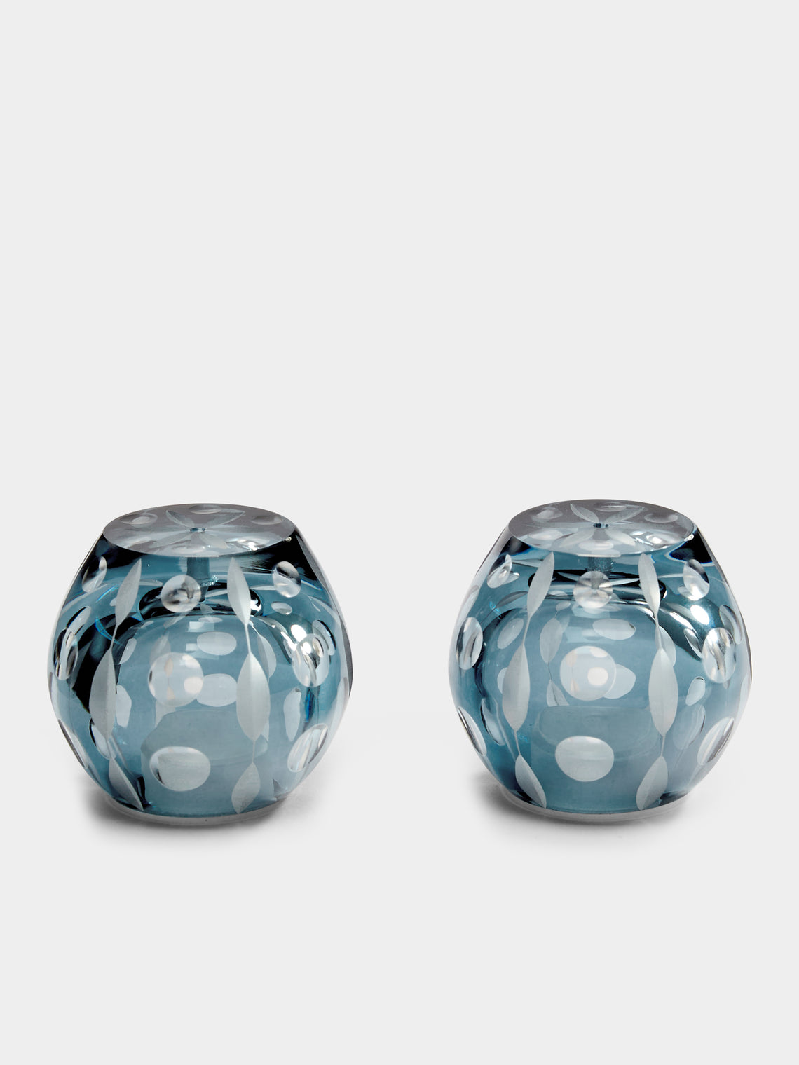 Artel - Perla Hand-Engraved Crystal Salt and Pepper Shakers (Set of 2) - Blue - ABASK - 