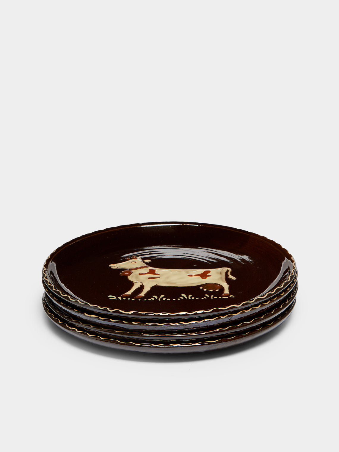 Poterie d’Évires - Cows Hand-Painted Ceramic Dinner Plates (Set of 4) -  - ABASK