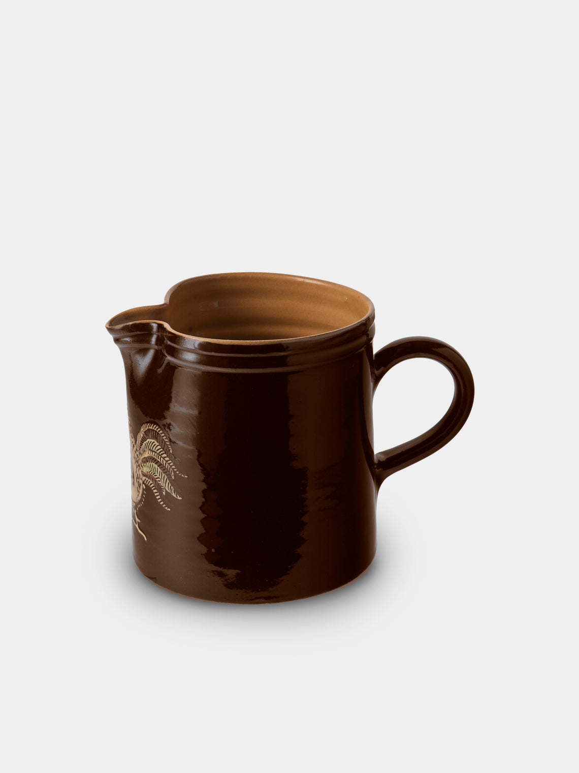 Poterie d’Évires - Chickens Hand-Painted Ceramic Straight-Edge Medium Jug - Dark Brown - ABASK