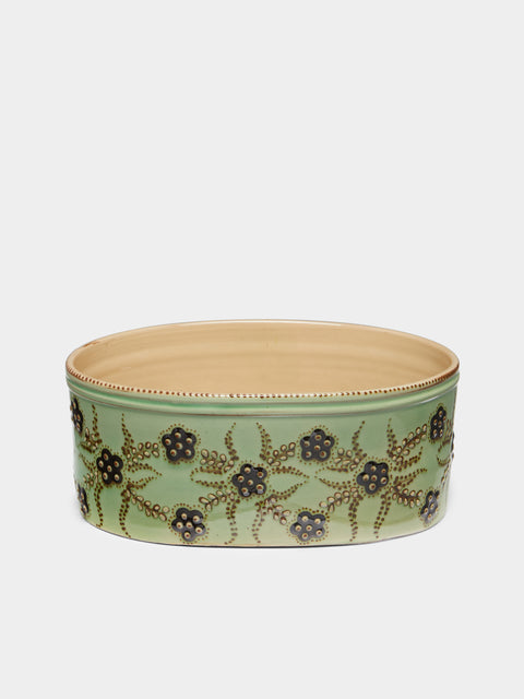 Poterie d’Évires - Flowers Hand-Painted Ceramic Oval Serving Dish -  - ABASK - 
