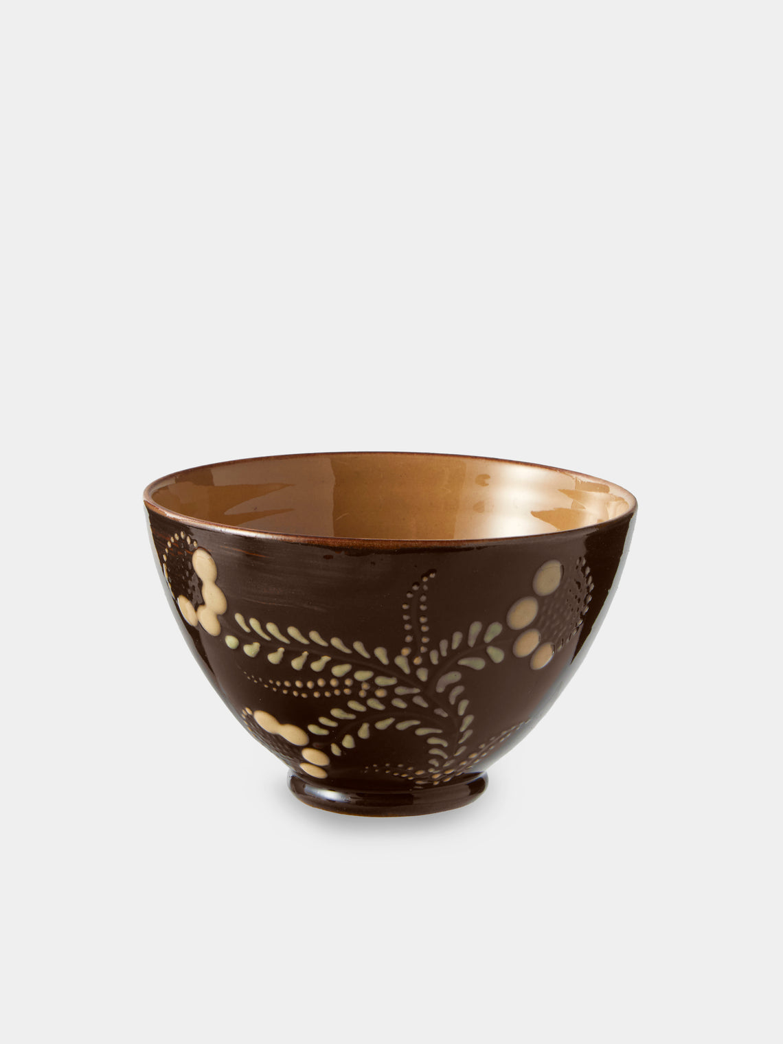 Poterie d’Évires - Flowers Hand-Painted Ceramic Small Bowls (Set of 4) - Dark Brown - ABASK
