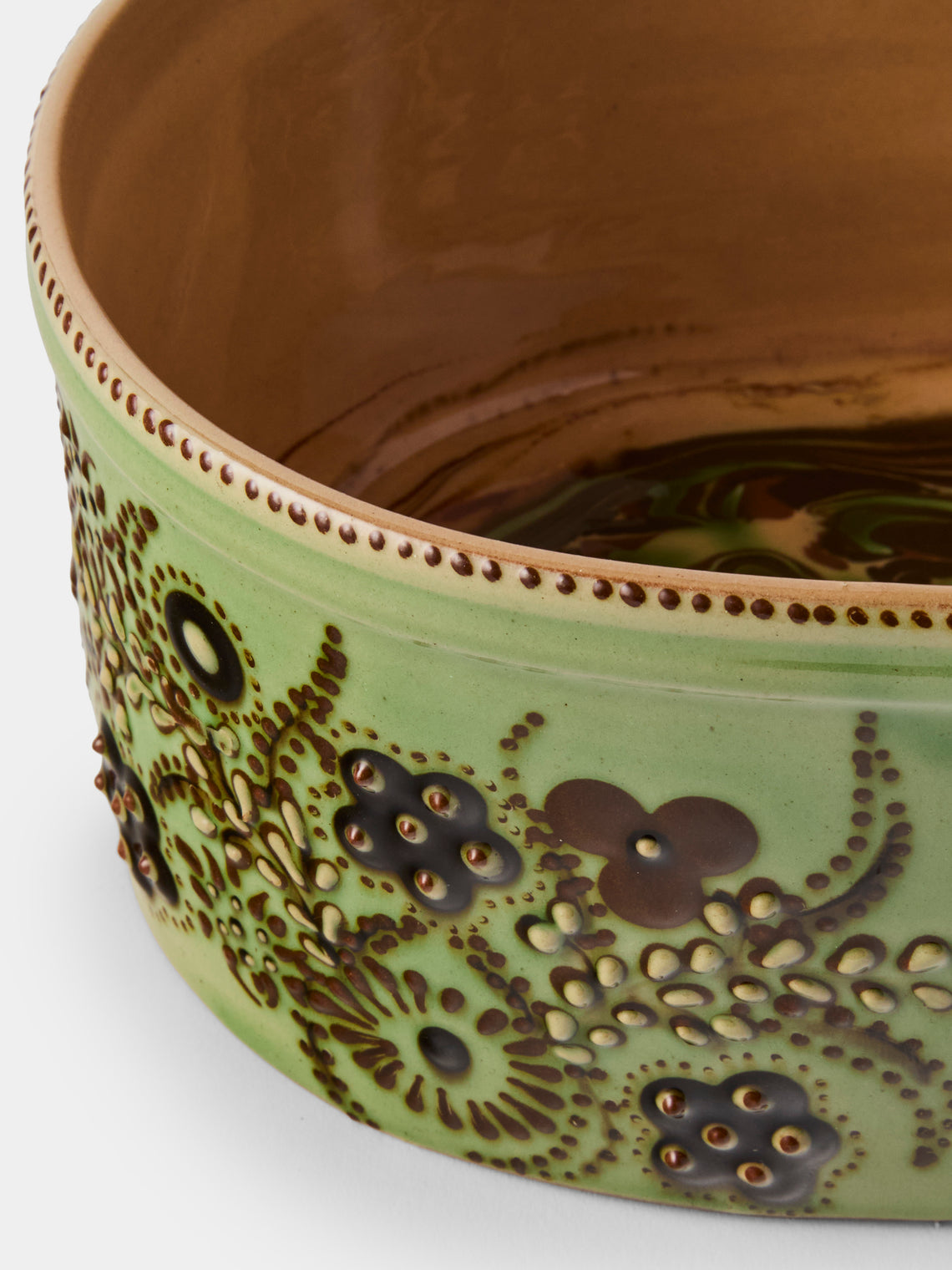 Poterie d’Évires - Flowers Hand-Painted Ceramic Oval Dish - Dark Brown - ABASK