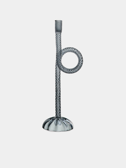 Aina Kari - Venetian Knot Hand-Blown Murano Glass Candlestick Holder - Gray - ABASK - 