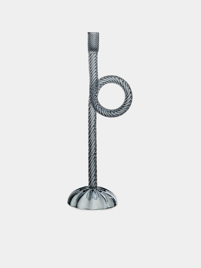 Aina Kari - Venetian Knot Hand-Blown Murano Glass Candlestick Holder - Gray - ABASK - 
